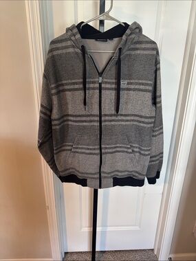 Vans Gray Striped Full-Zip Hoodie with Black Accents